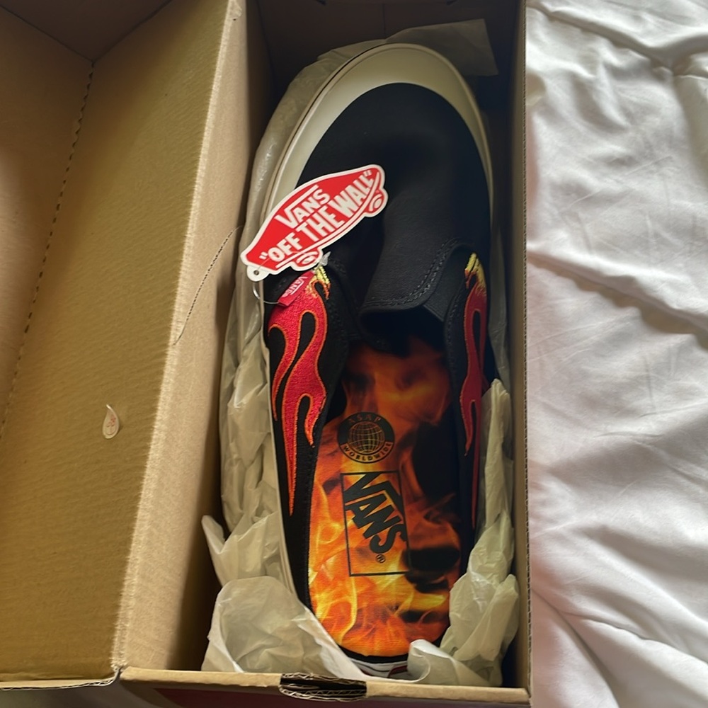 Vans size 13 asap worldwide black/flam classic slip-o. NWT IN ORIGINAL BOX